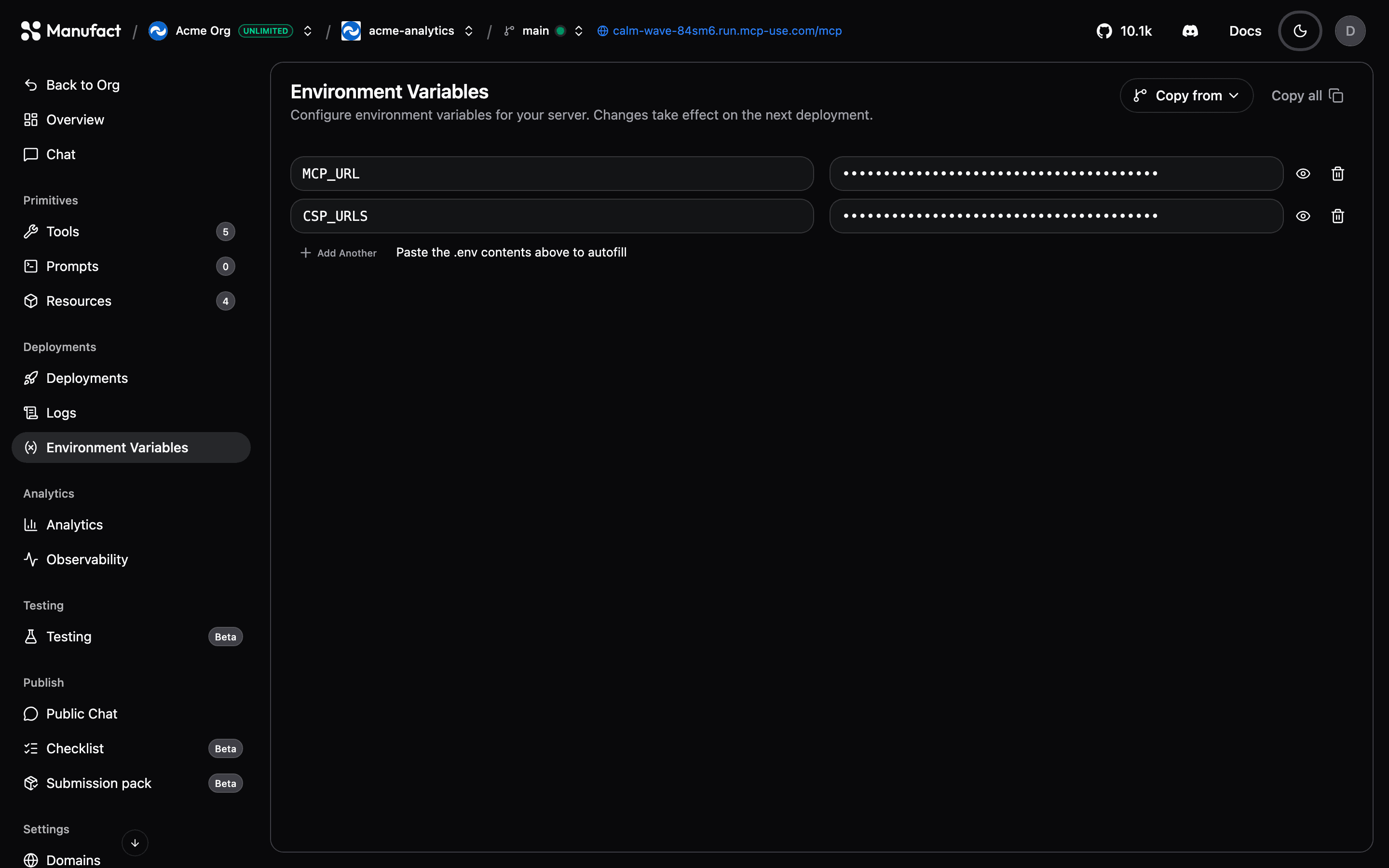 Environment variables editor