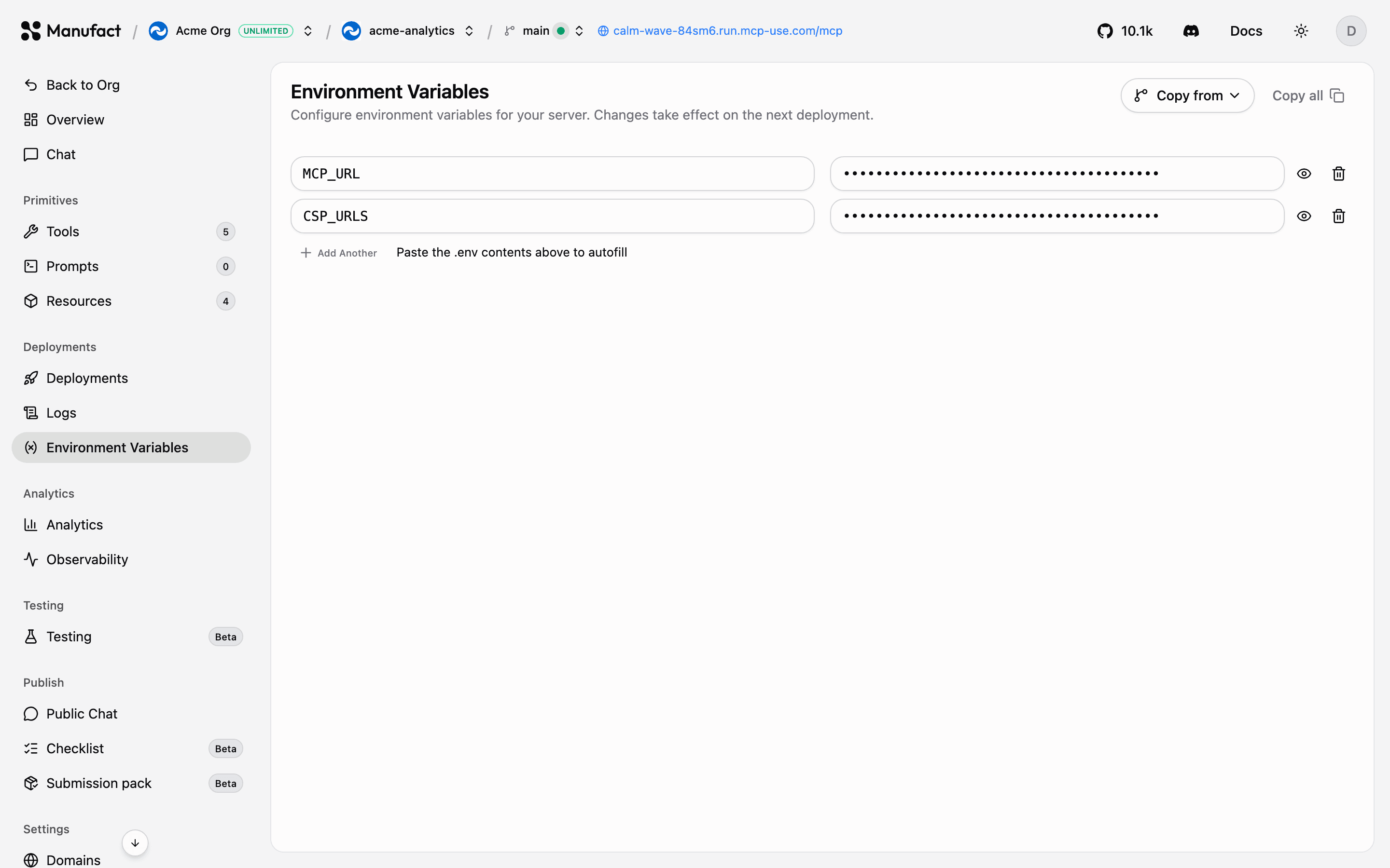 Environment variables editor