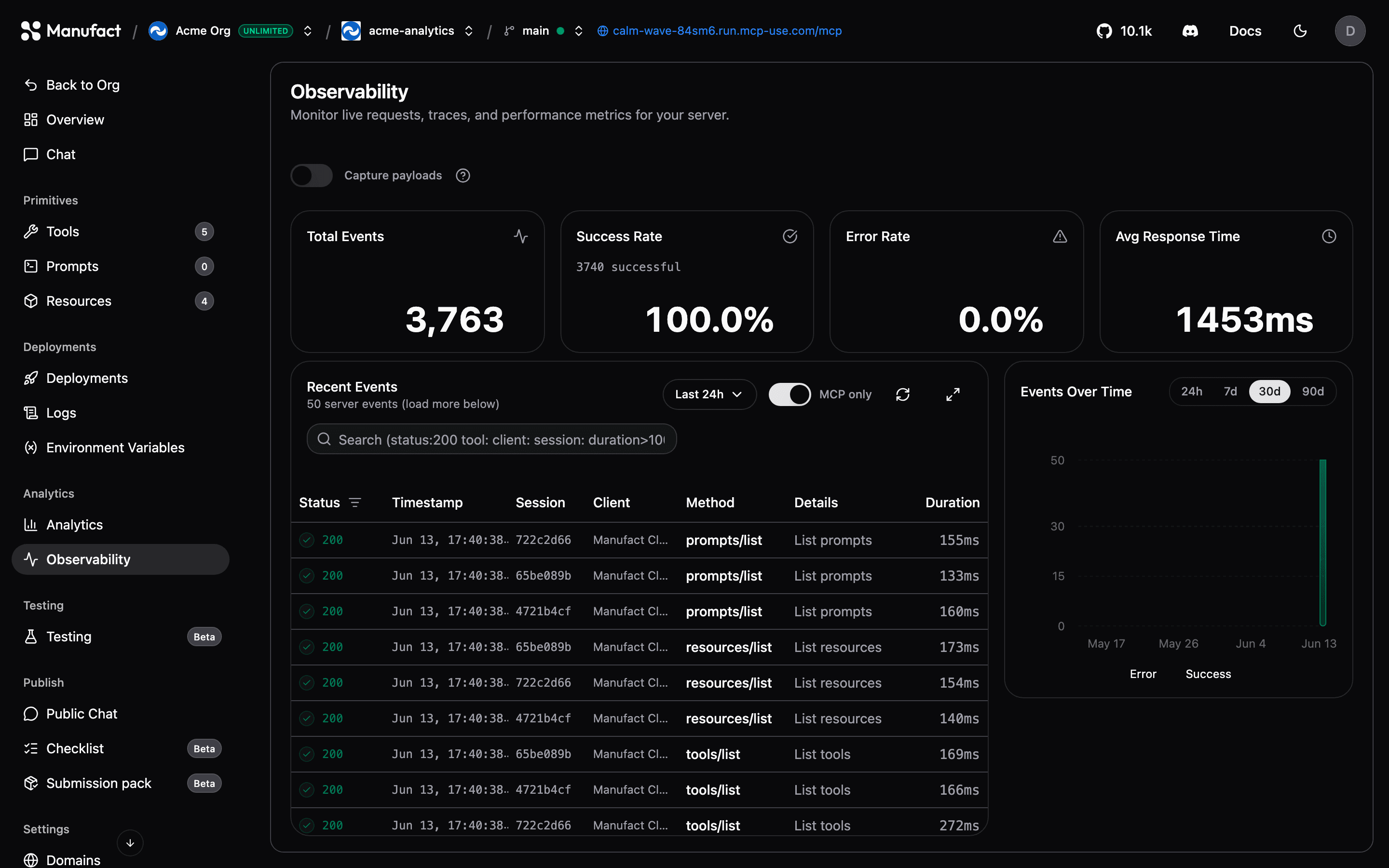 Capture payloads toggle in Gateway Requests