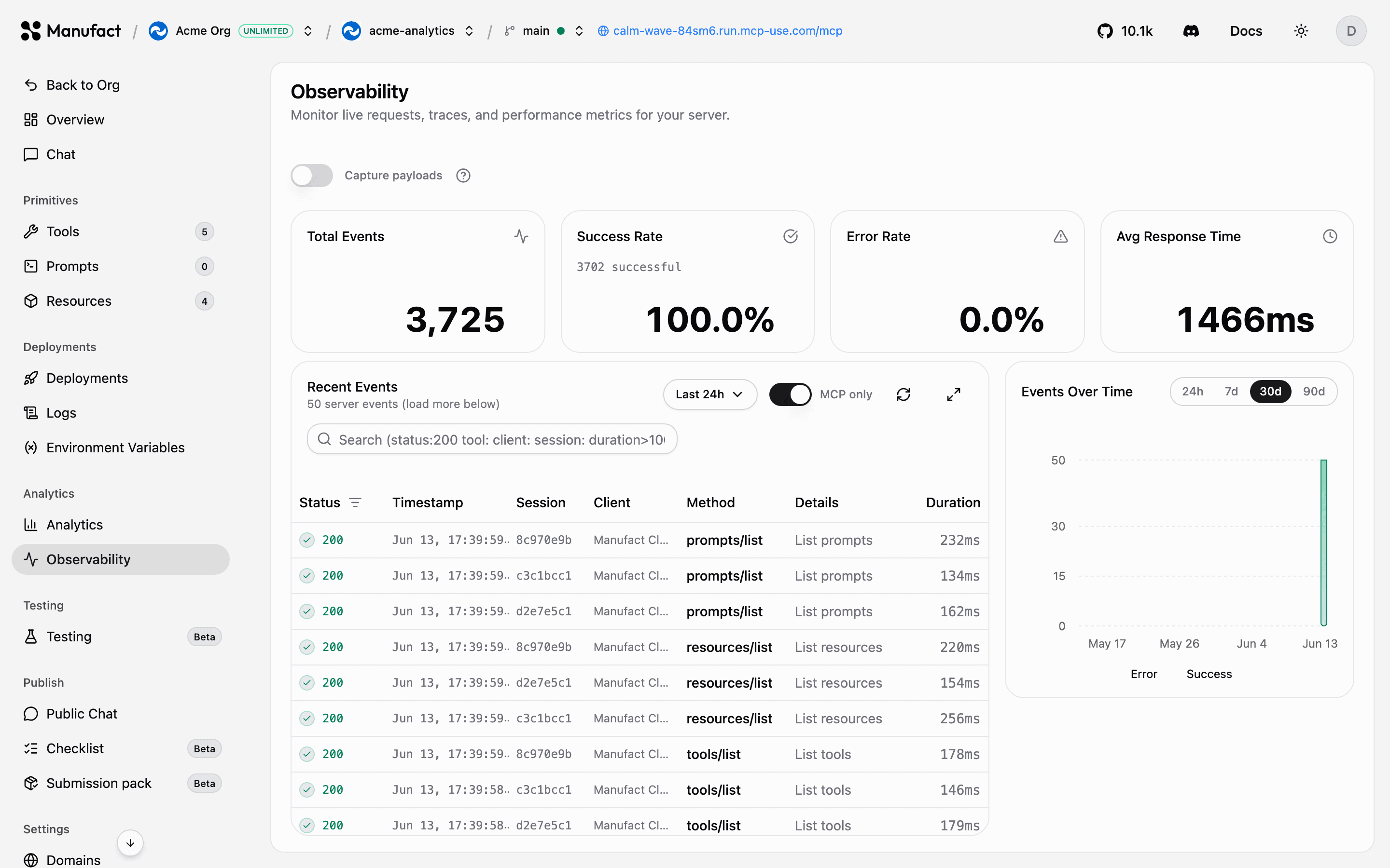 Capture payloads toggle in Gateway Requests