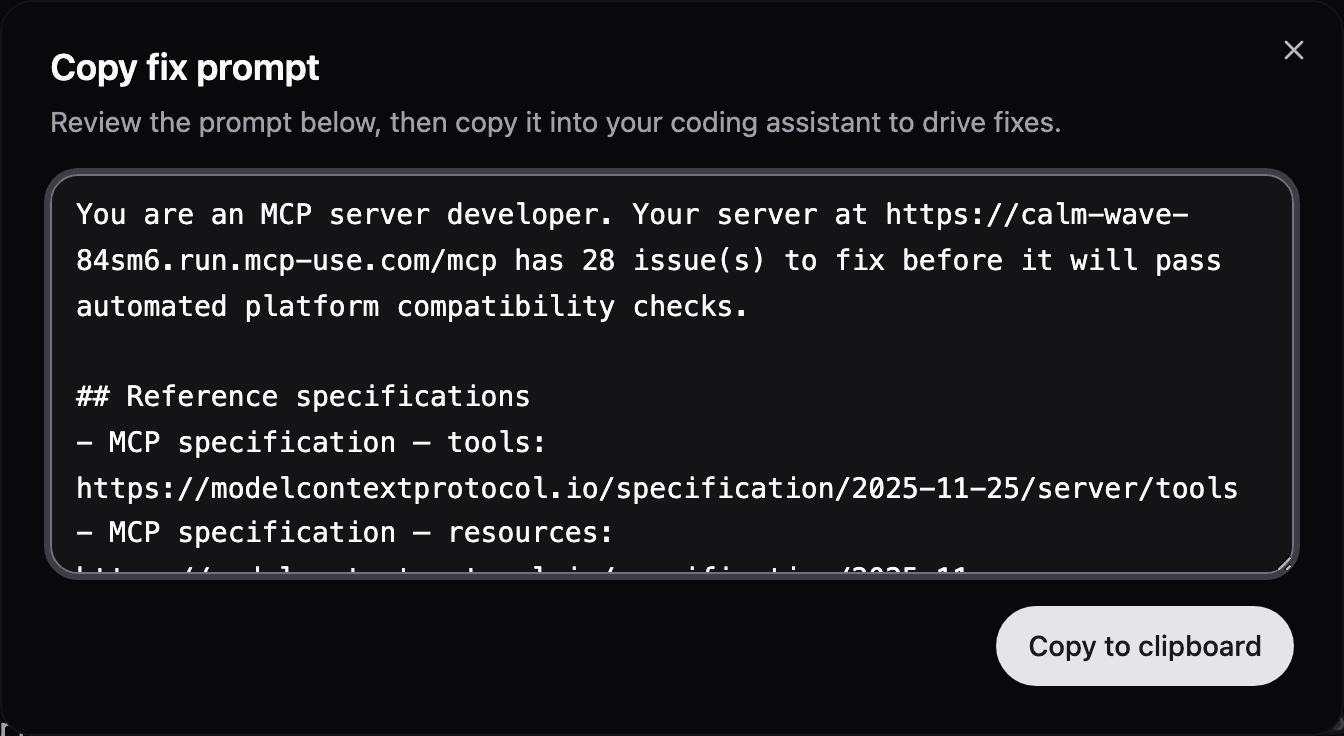 Copy fix prompt dialog