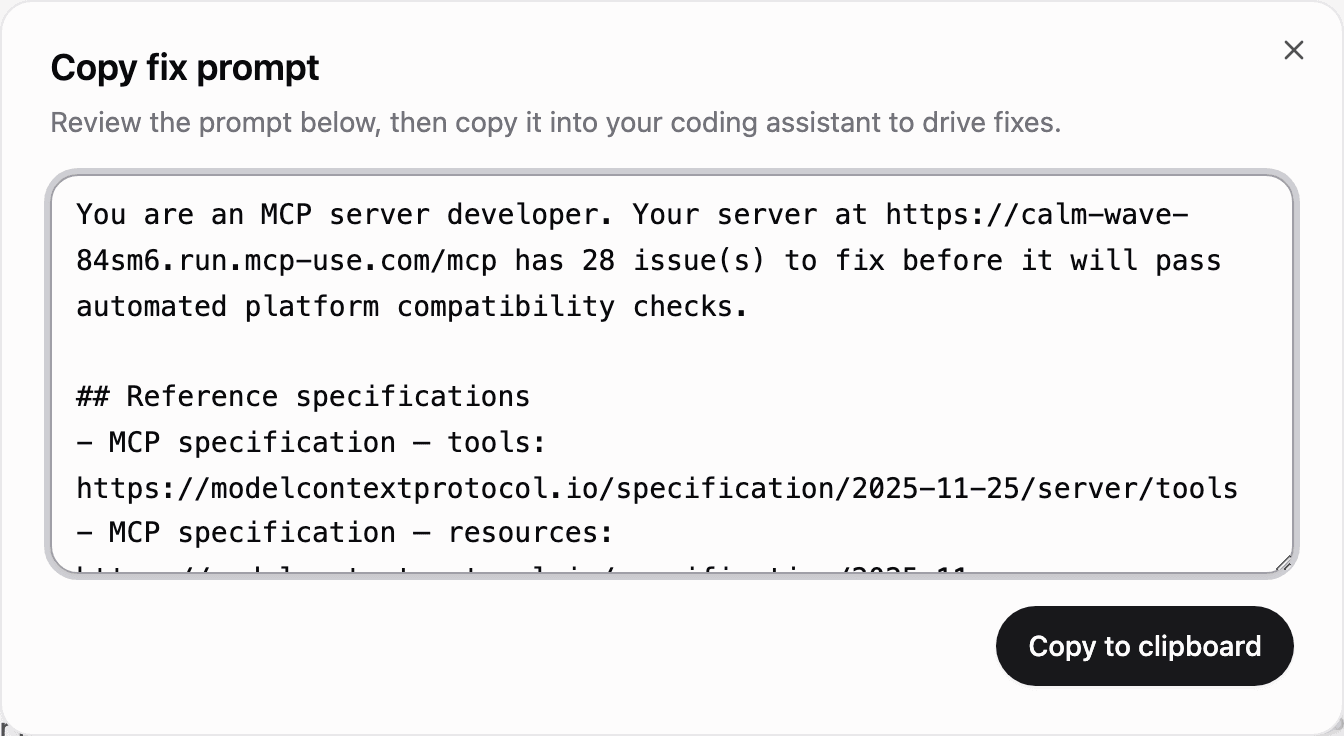 Copy fix prompt dialog