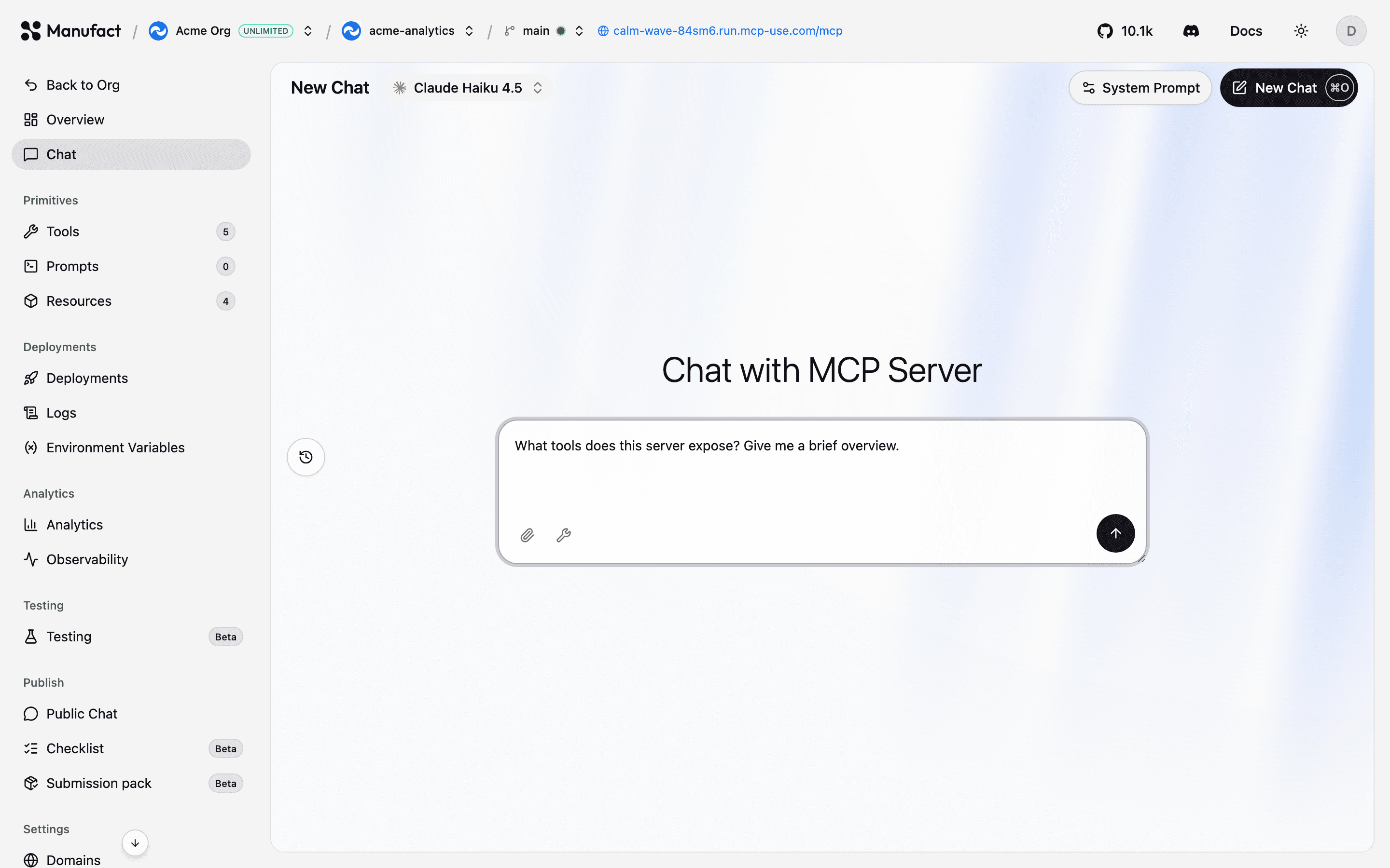 Prompt typed in the chat composer