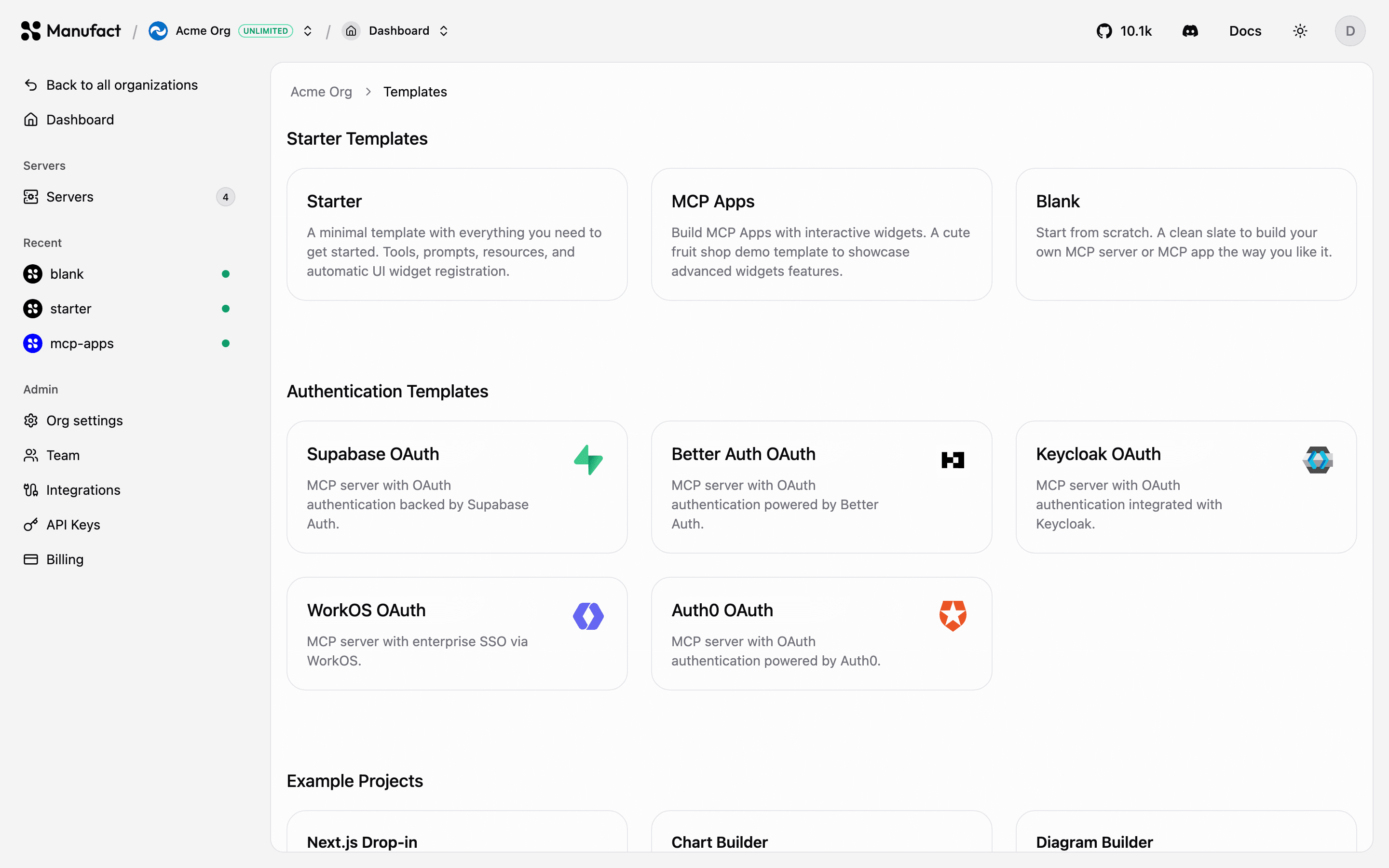 Templates library in the dashboard